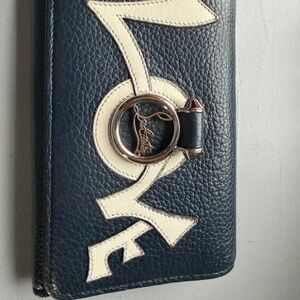 Christian Louboutin Navy Blue Leather Wallet with Cream Appliqué and Ring Accent